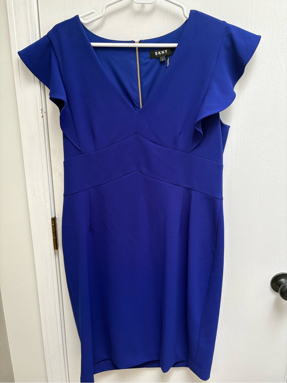DKNY Cobalt Blue V-Neck Flutter Sleeve Midi Dress